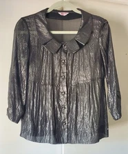 Gimo's Paris Women Metalic Sheer Black Top Large