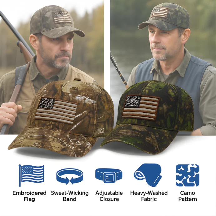 Camo American Flag Hat USA Patriotic Baseball Cap Hunting Fishing Adjustable Men