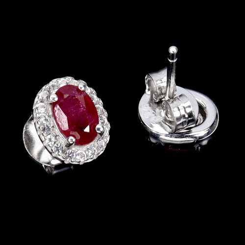 925 Sterling Silver Earrings Oval Ruby 6x4mm Topaz Natural Gemstone Jewelry - Picture 3 of 13