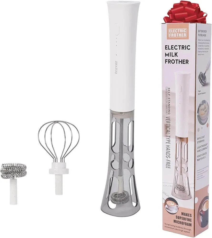 Mini Milk Frother for Coffee Hands-Free Blender w/ 2 Heads and 3 Speeds Cordless