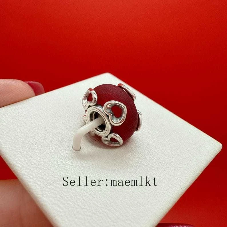 Dije de cristal y corazones de Murano rojo esmerilado, dije para pulsera Foto 3 de 3