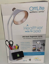 OttLite Wellness Series LED Desk Light Organizer Lamp  Wireless Charging Stand.