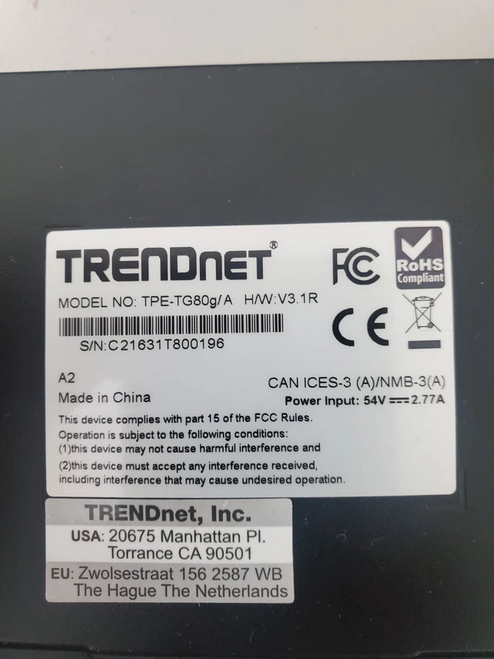 TRENDnet TPE-TG80g/A (H/W:V3.1R) 8-port Gigabit GREENnet PoE+ Switch - Image 2 of 2