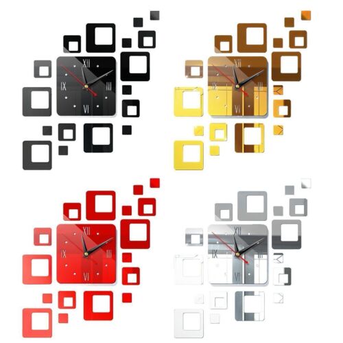 3D DIY Large Number Mirror Wall Clock Sticker Square Heart Decor for Home Office - Picture 6 of 19