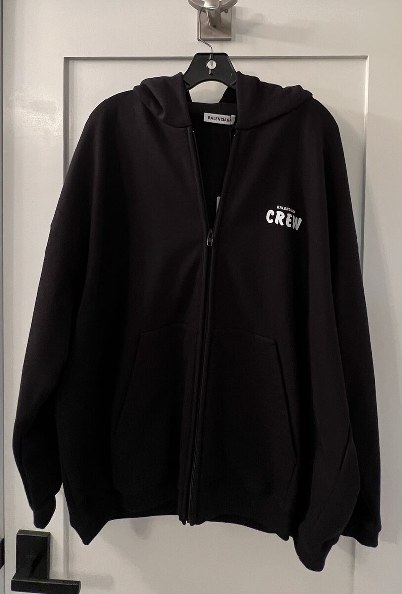BALENCIAGA CREW OVERSIZE GRAPHIC ZIP HOODIE IN BLACK/ WHITE BALENCIAGA CREW OVERSIZE GRAPHIC ZIP HOODIE IN BLACK/ WHITE