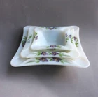 Vintage Milk Glass 3 Piece Stacking Ashtray Set w/Hand Painted Violets