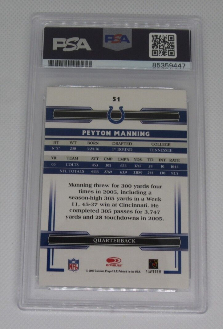 Peyton Manning signed autographed PSA DNA slabbed Donruss Indianapolis Colts QB view 2