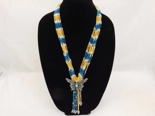 STERLING SILVER NECKLACE MARCASITE TURQUOISE BUTTERFLY SWAROVSKI CRYSTAL  BEADS