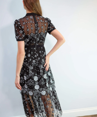 deco sequin crew neck midi dress Self-Portrait Deco Sequin Crew Neck Midi Dress Black