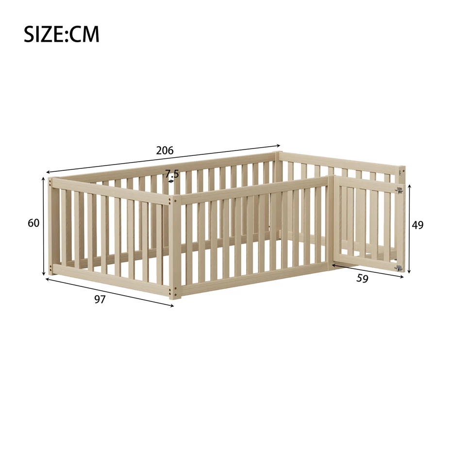 Bodenbett 90x200 cm mit Rausfallschutz Kinderbett Ohne Lattenrost Kiefer Natur - Bild 4 von 4