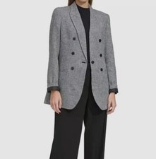 DKNY Women's Gray Micro-Check Notched Collar Blazer Jacket Size 10
