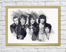 ROLLING STONES -DEEP FRAMED CANVAS WALL SKETCH ART PICTURE PAPER PRINT- BLACK
