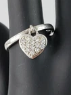 Vintage Sterling Silver 2mm Sparkling Gemstone Heart Charm Ring Size 6 - 2 Grams