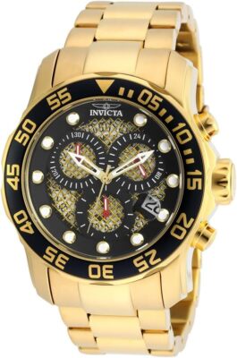 Invicta Men's Pro Diver 19837 Quartz Chronograph 18K Gold Ion-Plated SS Watch