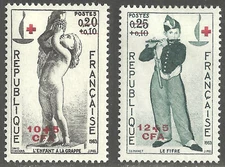 Reunion Red Cross Overprint Semi Postals B18 - B19 Mint NH Complete Famous Art