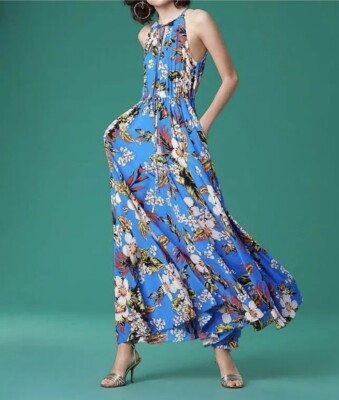 10 DVF Diane von Furstenberg Cobalt Bolan Key Hole Waist Tie Silk Maxi Dress  | eBay
