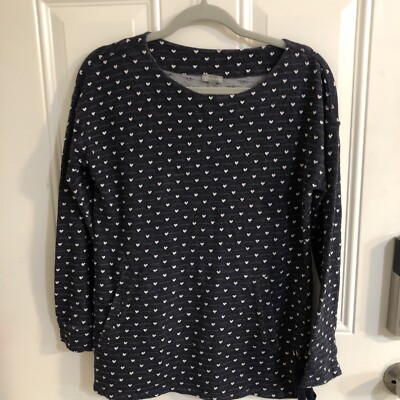 T by Talbots Navy Blue Front Pocket Heart Sweater Size Small, Light