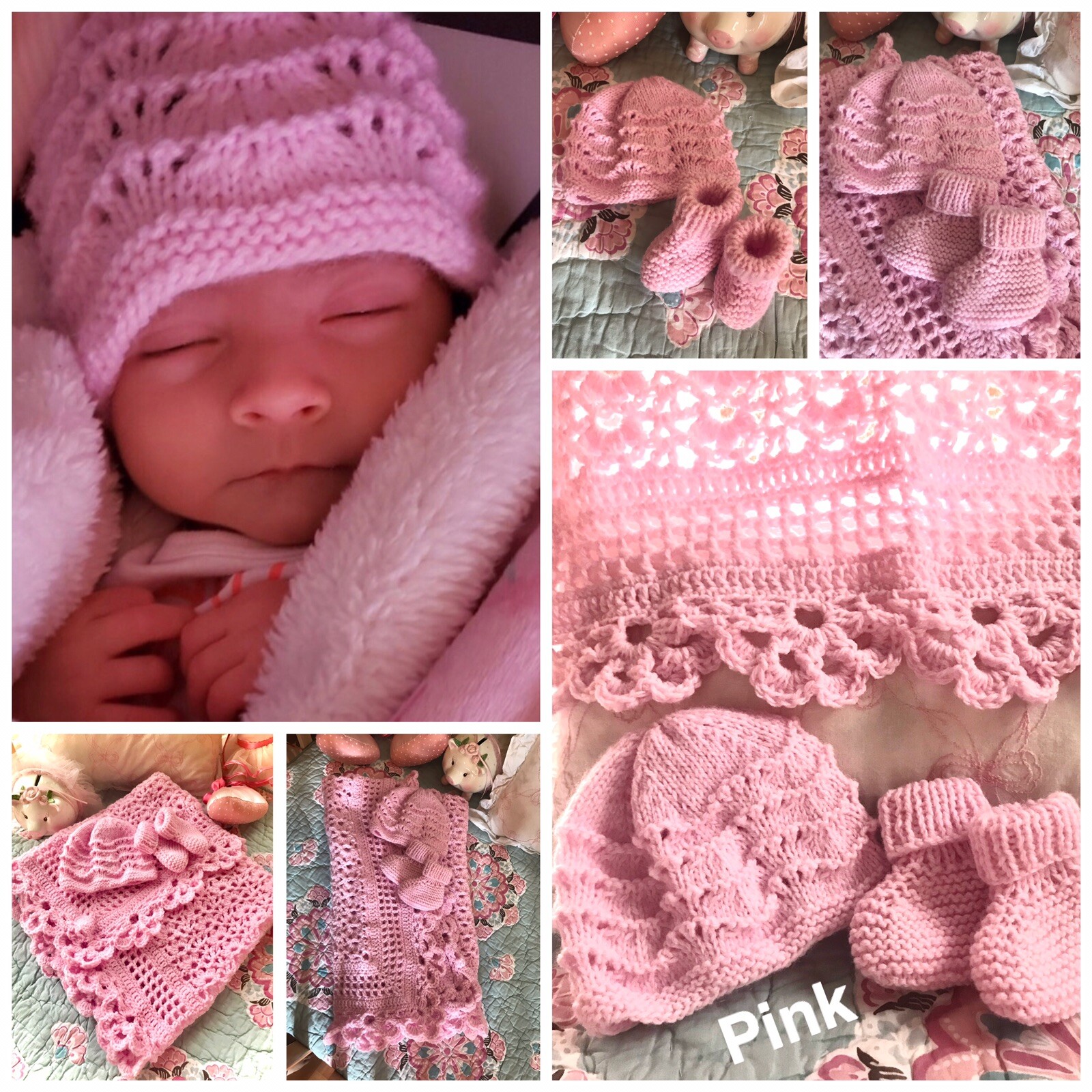 Homemade Hand Knitted Baby Blanket With Hat And Booties Set Newborn eBay