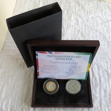 2012 HANDOVER TO RIO UK BRAZIL SILVER PROOF 2 COIN PAIR - complete