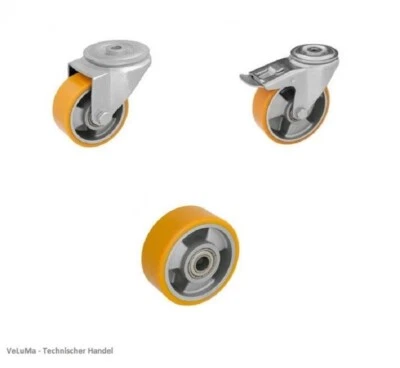 VELUMA Schwerlastrollen Transportrollen Polyurethan 080 100 125 mm Rückenloch