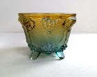 Vintage Jeanette Amberlina Flashed Glass Footed Bowl Blue/ Green