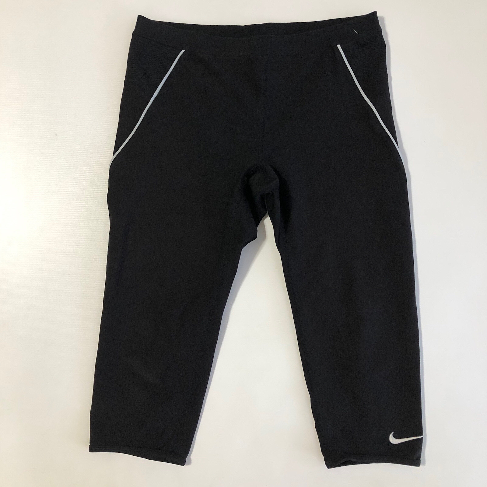 Nike Dri-Fit Women's Capri Running Leggings with Embroidered Swoosh Logo Black Size M