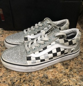silver glitter checkered vans