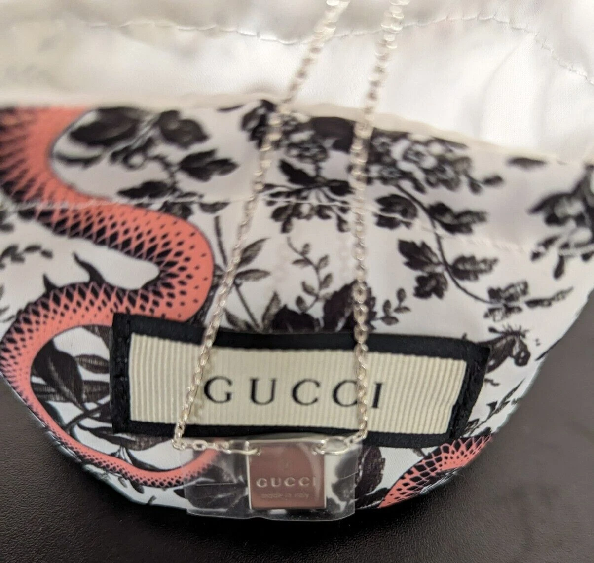 Gucci collana targhetta quadrata ciondolo autentico argento 925 scatola sterling nuova