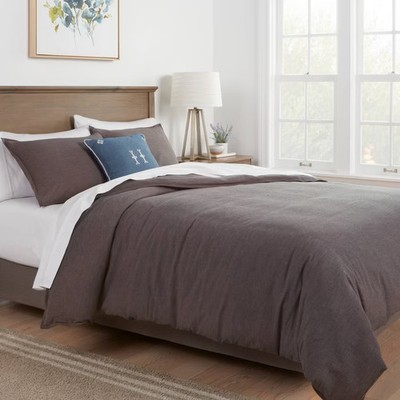 3pc Full/Queen Space Dyed Cotton Linen Duvet Cover & Sham Set Dark