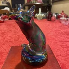 Amazing Fenton Carnival Glass Glass Fox Figurine.  4 3/4” Stunning Color Ex Cond