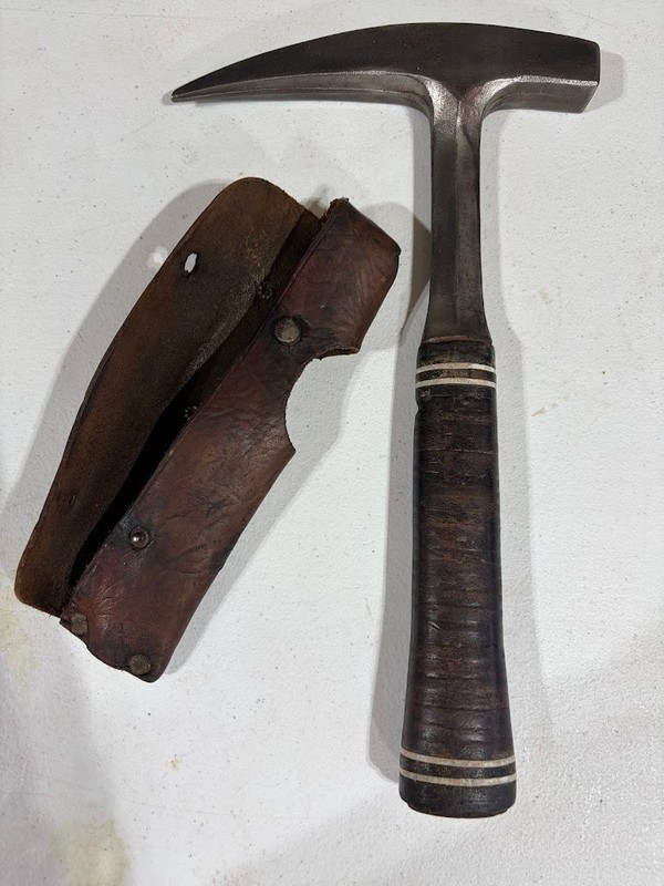 Vintage Estwing Rock Pick with Leather Wrapped Handle and Pick Cover Case