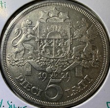 1929 Latvia 5 Lati Silver Coin (C)