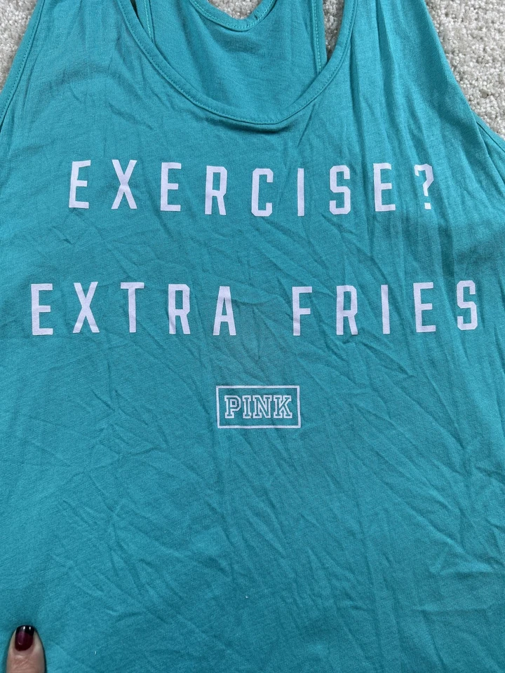 Victoria’s Secret 粉色女式小号蓝绿色赛车背心运动额外炸薯条 — 第 4/4 张图片