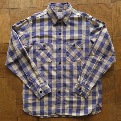 SUGAR CANE Made in Japan Selvedge Twill Check Work Shirt Cobalt/Beige Small