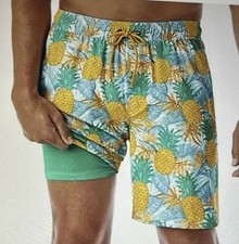 NWT Member's Mark Men's 4-Way Stretch UPF 50 Swim Trunk Pineapple Bloom Medium