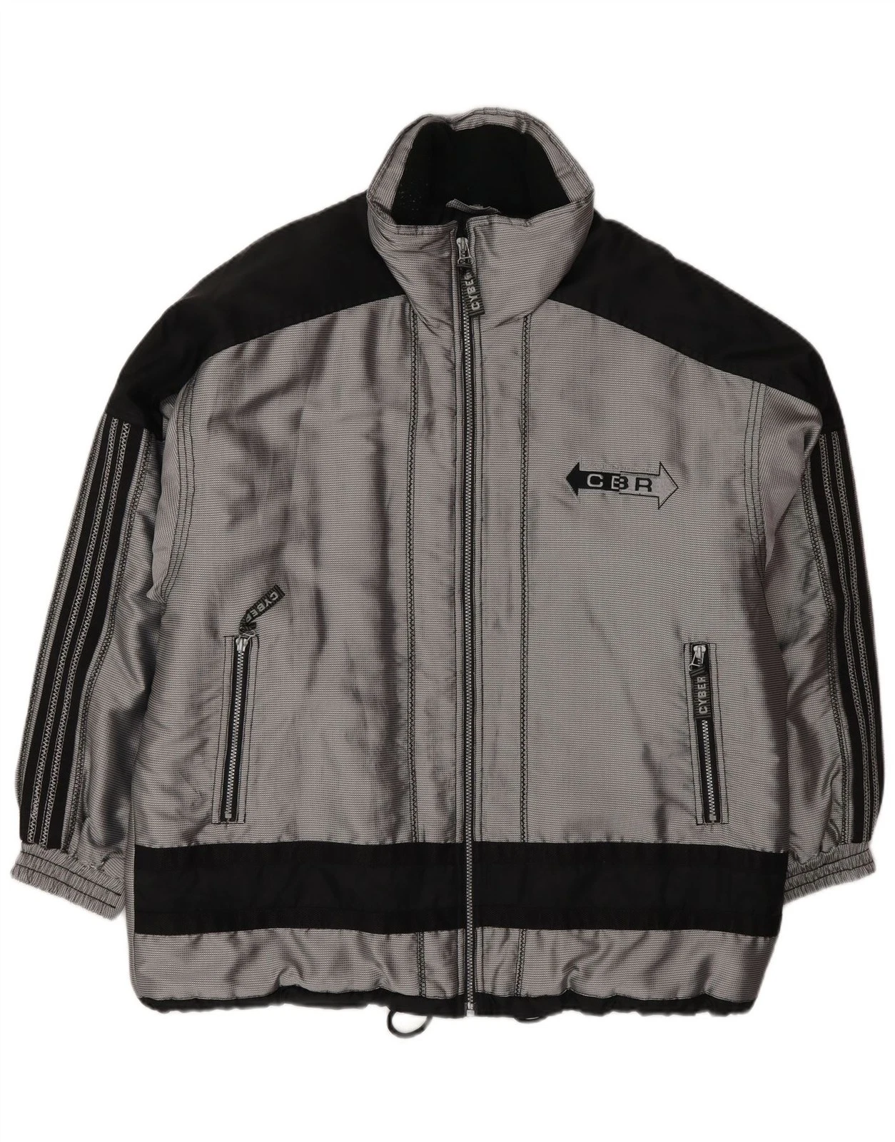 Vintage Mens Windbreaker Jacket UK 40 Large Silver Colourblock Polyester AF01