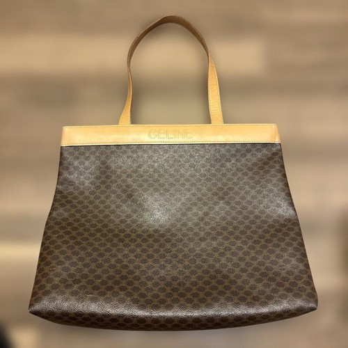 Celine Macadam Tote Bag Brown PVC Leather Handbag Authentic Classic
