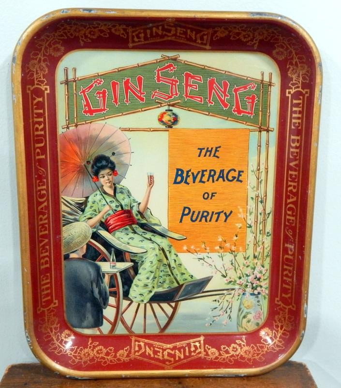 Vtg Ginseng Beverage of Purity Litho'd Tin Advert Tray American Art Works c1920s