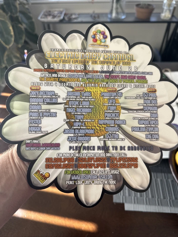 1999 Electric Daisy Carnival EDC Flyer Insomniac Rave DJ Dan Joey Beltram VTG - Image 3 of 3