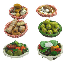 Cesto con Pietanze Pane, Salumi, Uova per Pastori Cm 20/25 (Cm4,5x3h) Presepe