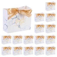 36Pcs Gift Bags with Champagne Color Ribbons White