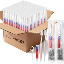 200pcs Disposable Toothbrushes with Toothpaste Floss Individually Wrapped, 2