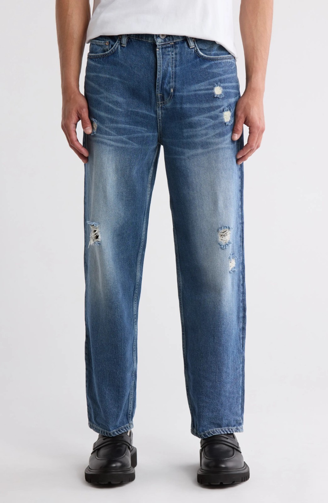 AllSaints Mens Reeves Distressed Straight Leg Jeans in Dark Indigo Size 32 21290₽