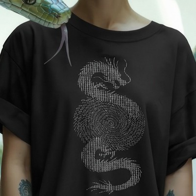 Binary Code Dragon Dragon Cyberpunk Hacker Japan Nerd Geek T-Shirt