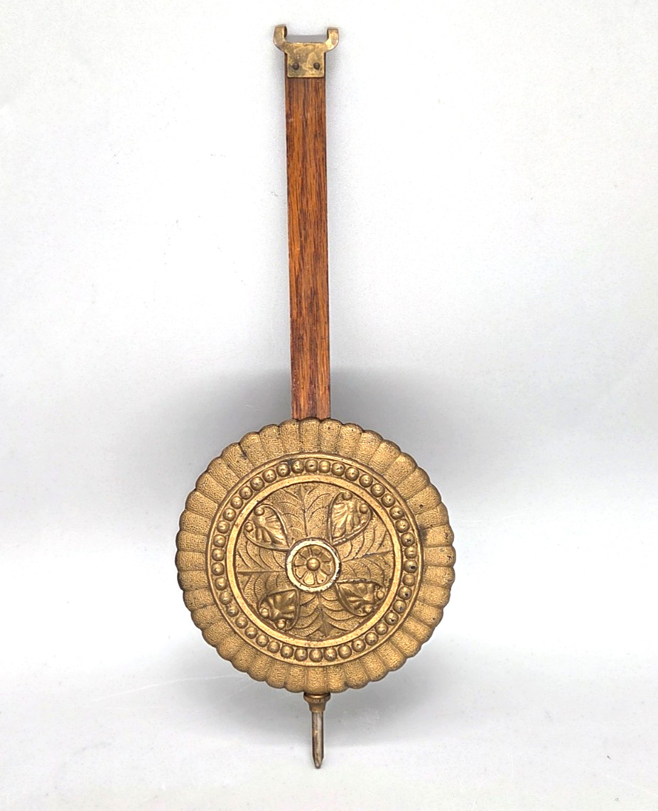 Antique Large Grandfather Clock Brass Pendulum 11 / 5 " x 4 . 5 " 15 oz. scalloped image