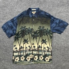 Campia Moda Vintage Hawaiian Shirt Mens L Rayon Scenic Palm Tree Beach Aloha