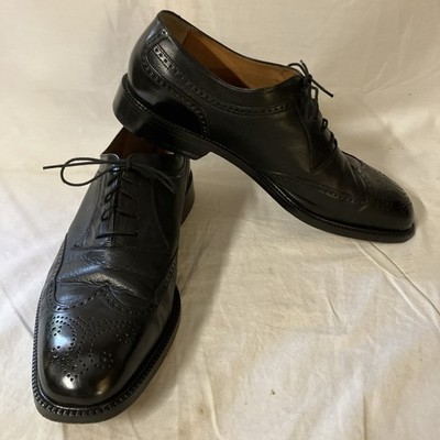Florsheim Imperial Mens 13 D Black Leather Apron Toe Shoes Made in Italy 1960s FLORSHEIM Imperial Black Scotch Grain Leather Wingtips  main image 4