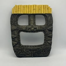 Vintage Tiki Mask Wall Decor Polynesian Tribal Style Bamboo Top 10" Retro MCM