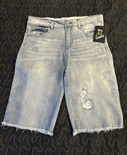 Art Class Girls Relaxed Fit Light Blue Distressed Raw Hem Bermuda Shorts  14  NWT