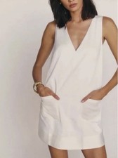 Reformation  Francisca Dress White Short Organic Cotton Pockets Sz 6